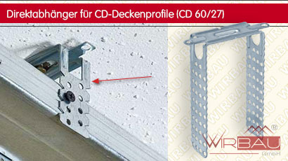 Deckenabhänger Direktabhänger 125 mm 1,0mm  für CD-Profile 60/27 100 St 